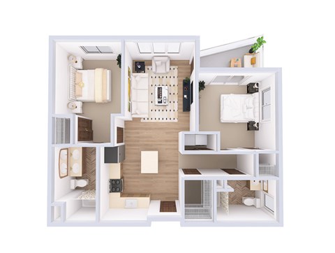 Floor plan for 2 beds, 2 baths, 1085 sqft
